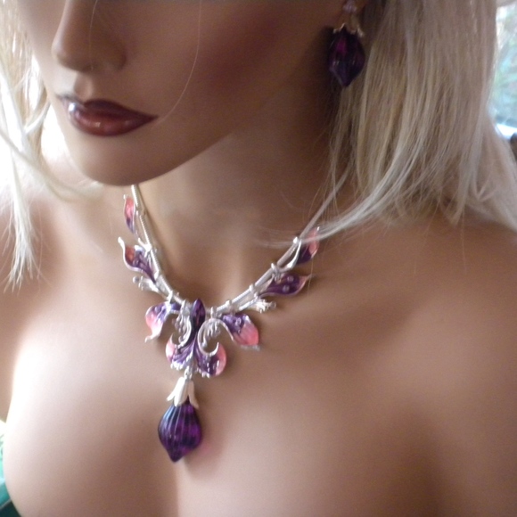 Purple Crystal European Snake Cable Necklace - Picture 4 of 4